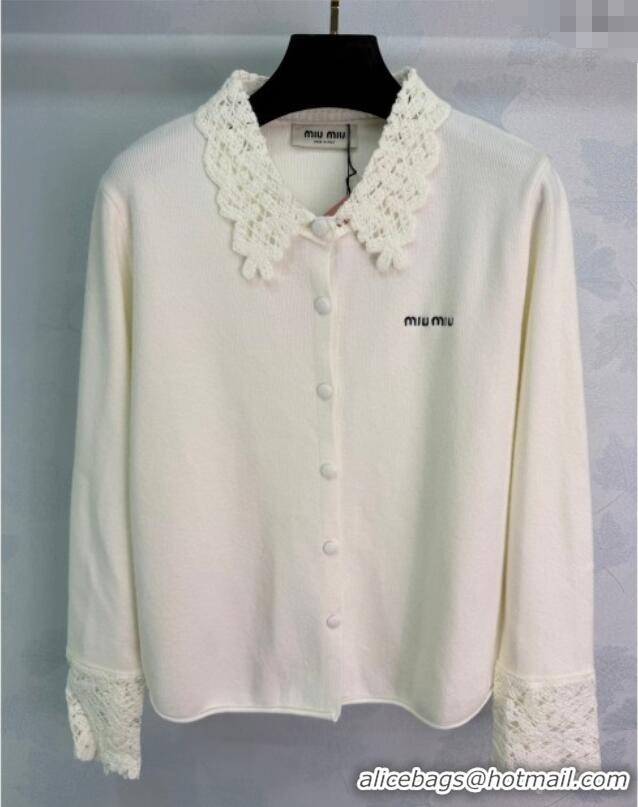 Buy Inexpensive Miu Miu Wool Cardigan with Crochet MM122513 White 2025