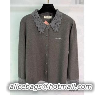 Buy Discount Miu Miu Wool Cardigan with Crochet MM122513 Grey 2025