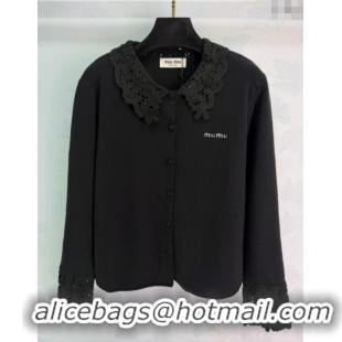 Famous Brand Miu Miu Wool Cardigan with Crochet MM122513 Black 2025