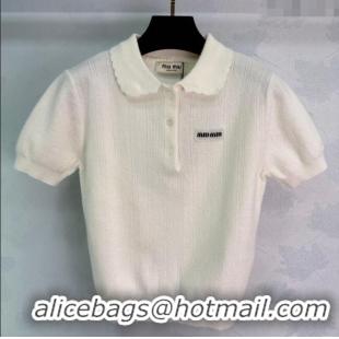 Promotional Miu Miu Cashmere Silk Polo Shirt MM122516 White 2025