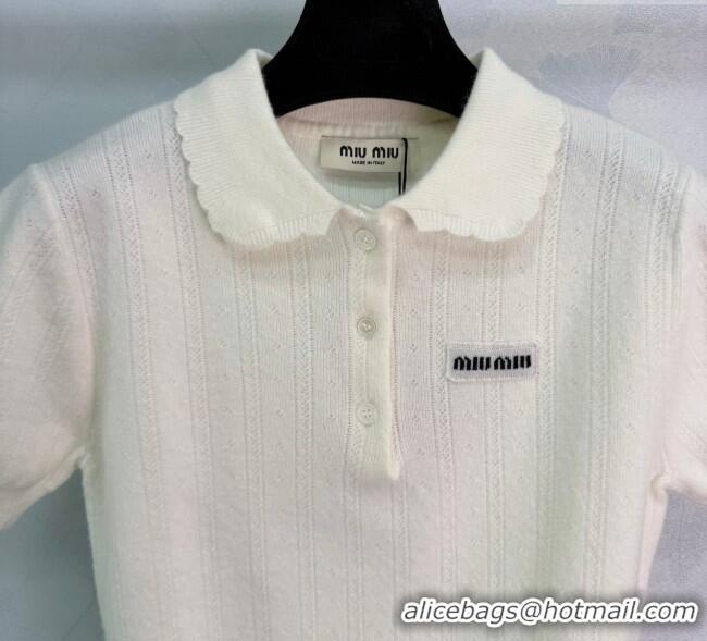 Promotional Miu Miu Cashmere Silk Polo Shirt MM122516 White 2025