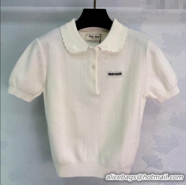 Promotional Miu Miu Cashmere Silk Polo Shirt MM122516 White 2025