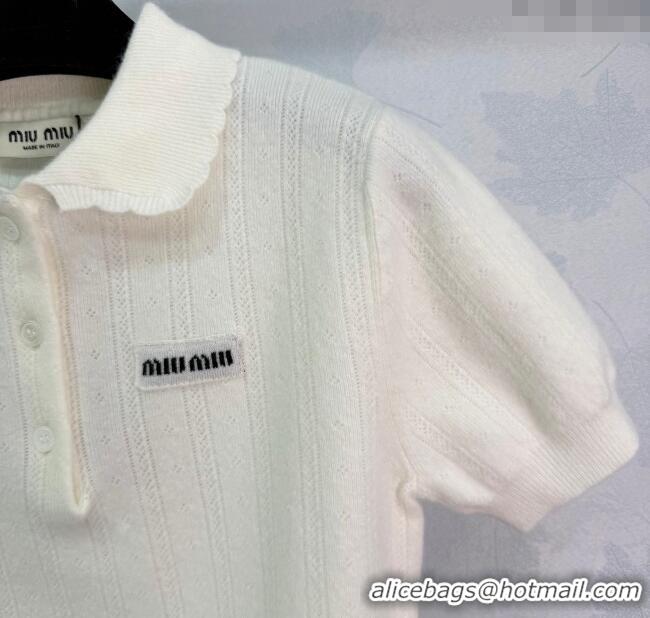 Promotional Miu Miu Cashmere Silk Polo Shirt MM122516 White 2025