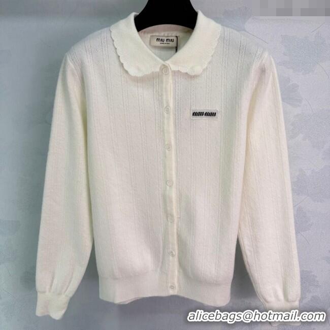 Good Quality Miu Miu Cashmere Silk Cardigan MM122516 White 2025