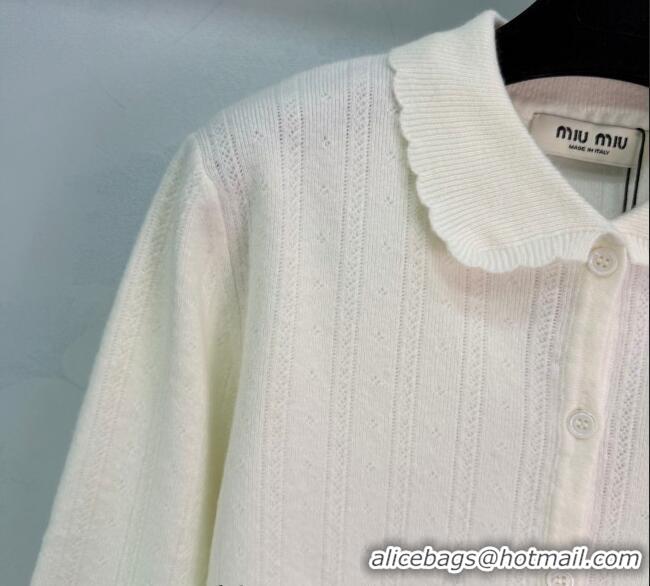 Good Quality Miu Miu Cashmere Silk Cardigan MM122516 White 2025