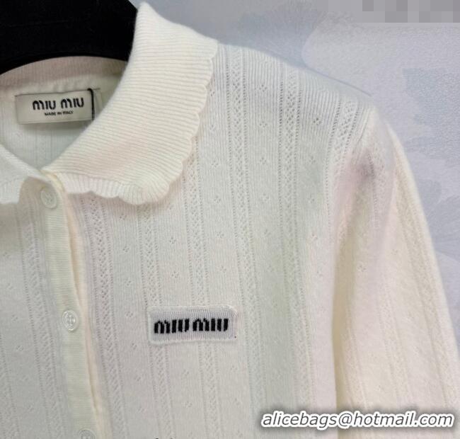 Good Quality Miu Miu Cashmere Silk Cardigan MM122516 White 2025