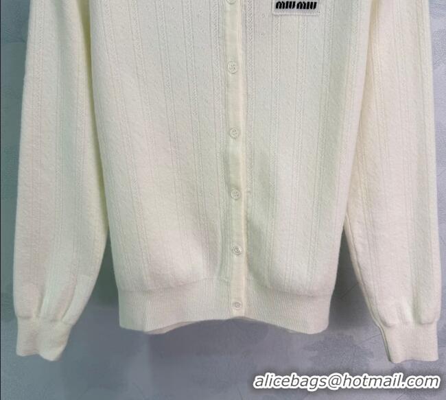 Good Quality Miu Miu Cashmere Silk Cardigan MM122516 White 2025