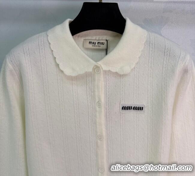 Good Quality Miu Miu Cashmere Silk Cardigan MM122516 White 2025
