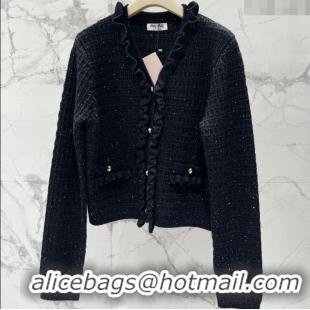 Top Grade Miu Miu Ruffled Cardigan MM122516 Black 2025