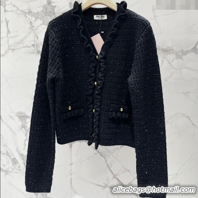 Top Grade Miu Miu Ruffled Cardigan MM122516 Black 2025