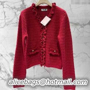 Big Discount Miu Miu Ruffled Cardigan MM122516 Red 2025