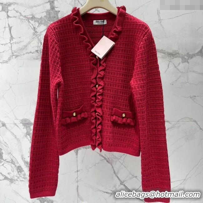 Big Discount Miu Miu Ruffled Cardigan MM122516 Red 2025