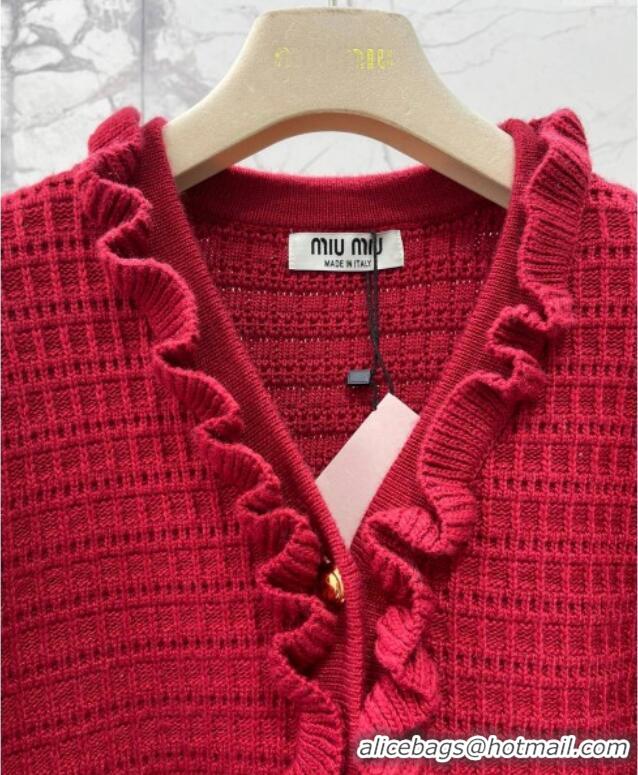 Big Discount Miu Miu Ruffled Cardigan MM122516 Red 2025