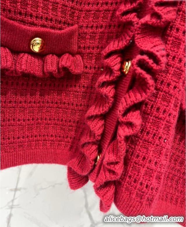 Big Discount Miu Miu Ruffled Cardigan MM122516 Red 2025