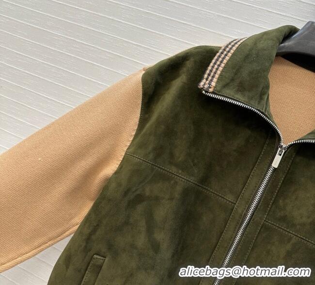 Top Quality Miu Miu Sheepskin Suede Jacket MM122517 Green/Beige 2025