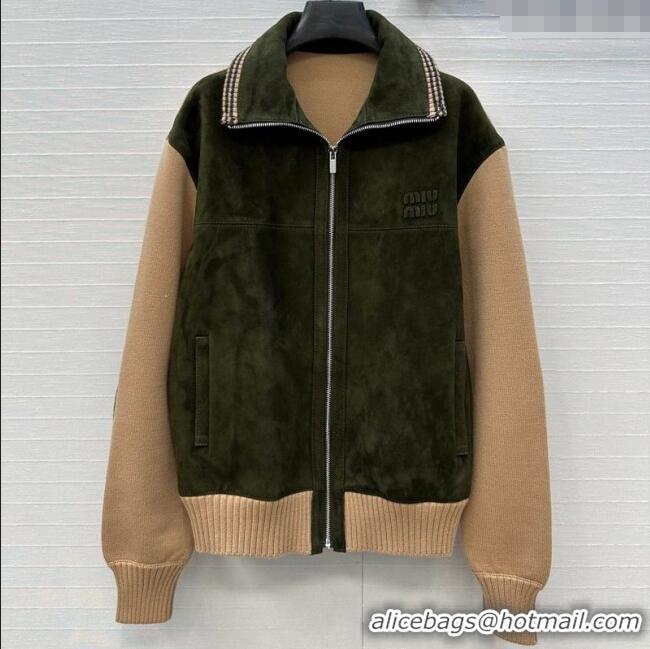 Top Quality Miu Miu Sheepskin Suede Jacket MM122517 Green/Beige 2025