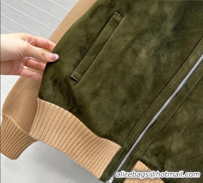 Top Quality Miu Miu Sheepskin Suede Jacket MM122517 Green/Beige 2025