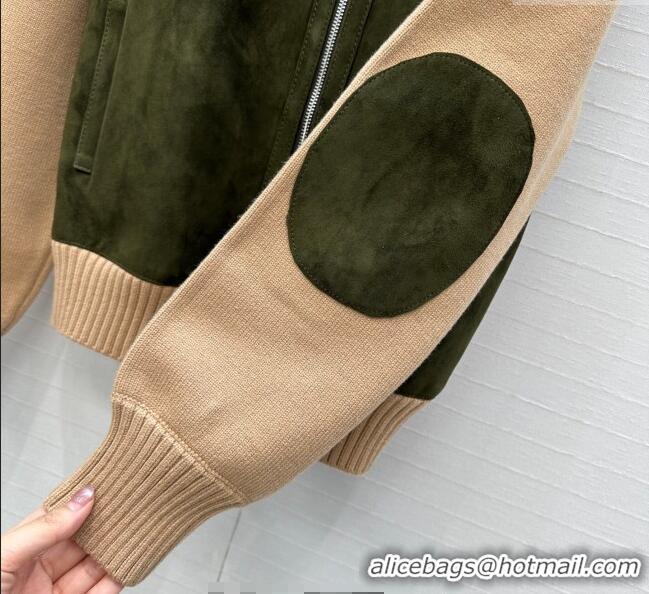 Top Quality Miu Miu Sheepskin Suede Jacket MM122517 Green/Beige 2025