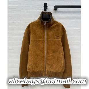 Promotional Miu Miu Sheepskin Suede Jacket MM122517 Brown Yellow 2025