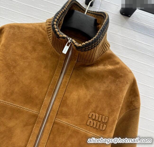 Promotional Miu Miu Sheepskin Suede Jacket MM122517 Brown Yellow 2025