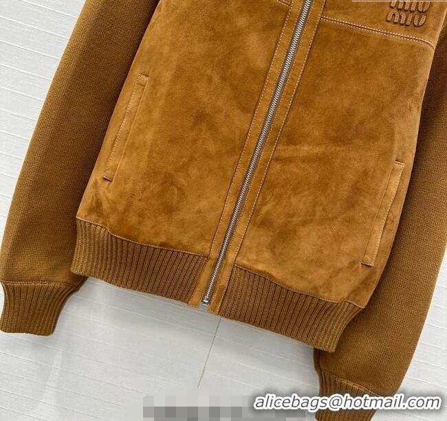 Promotional Miu Miu Sheepskin Suede Jacket MM122517 Brown Yellow 2025