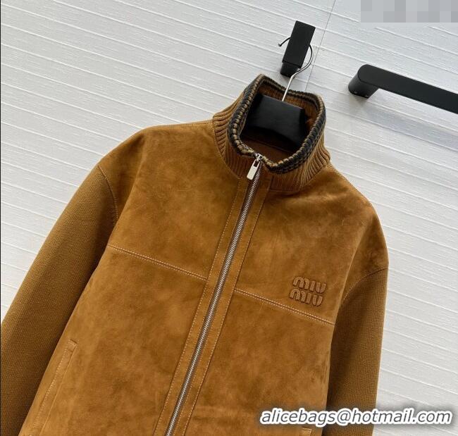 Promotional Miu Miu Sheepskin Suede Jacket MM122517 Brown Yellow 2025