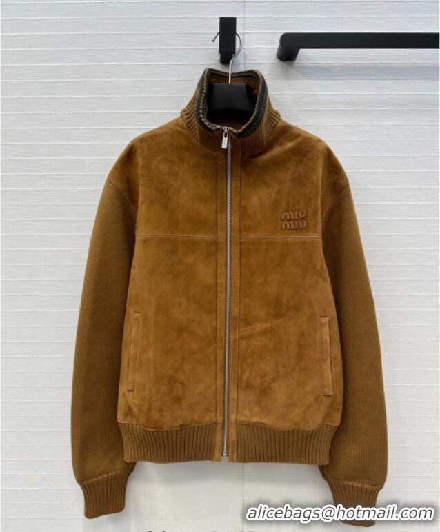 Promotional Miu Miu Sheepskin Suede Jacket MM122517 Brown Yellow 2025
