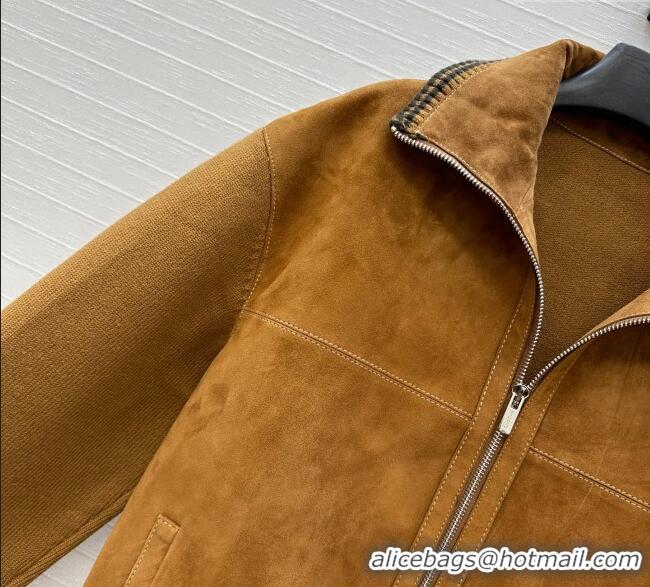 Promotional Miu Miu Sheepskin Suede Jacket MM122517 Brown Yellow 2025