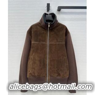 Top Design Miu Miu Sheepskin Suede Jacket MM122517 Dark Brown 2025