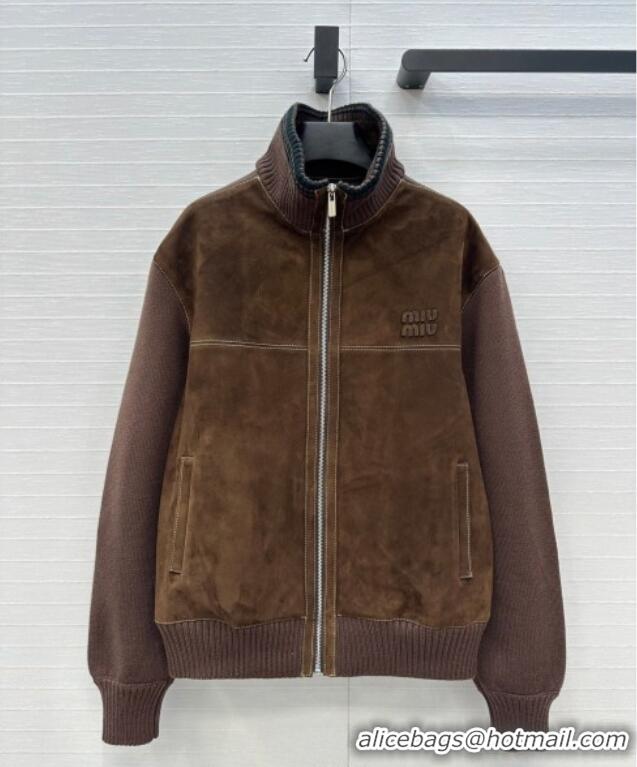 Top Design Miu Miu Sheepskin Suede Jacket MM122517 Dark Brown 2025