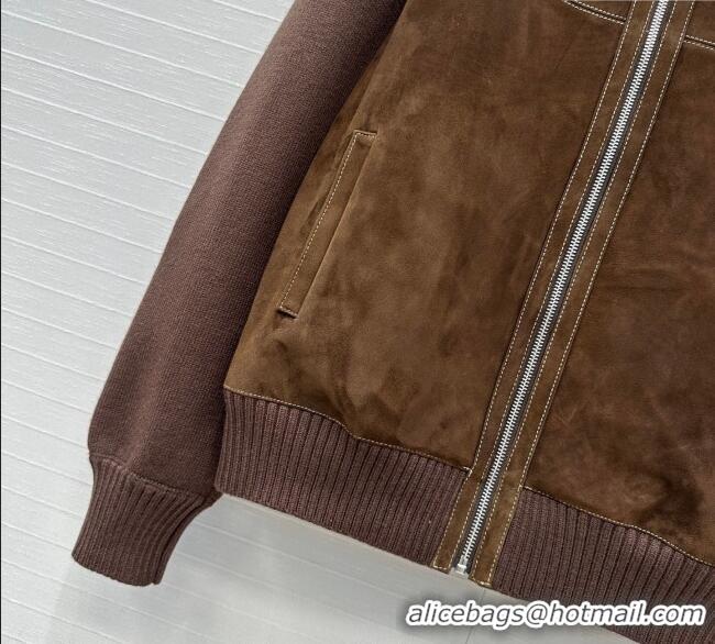 Top Design Miu Miu Sheepskin Suede Jacket MM122517 Dark Brown 2025