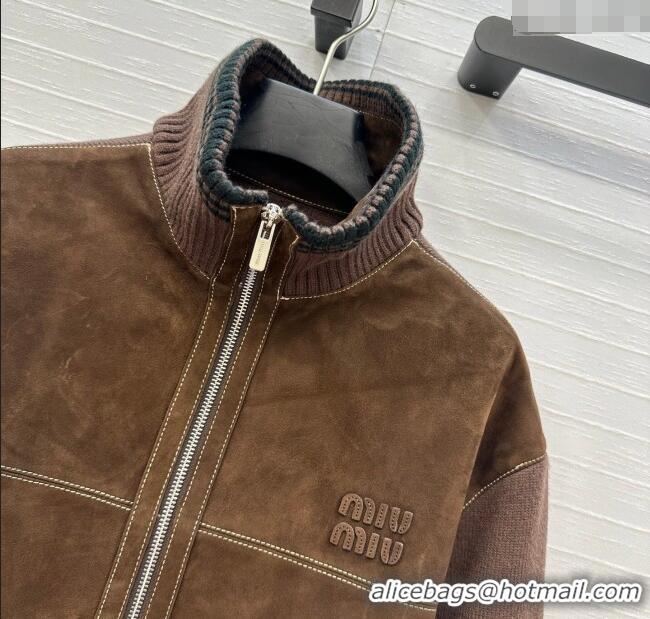 Top Design Miu Miu Sheepskin Suede Jacket MM122517 Dark Brown 2025