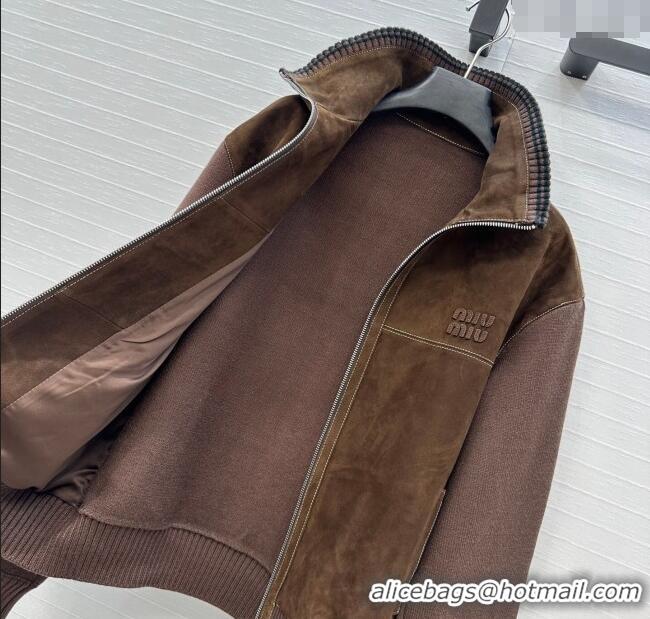Top Design Miu Miu Sheepskin Suede Jacket MM122517 Dark Brown 2025