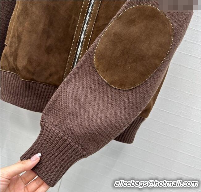 Top Design Miu Miu Sheepskin Suede Jacket MM122517 Dark Brown 2025