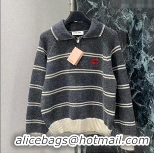 Good Product Miu Miu Wool Cashmere Striped Sweater MM122518 Grey 2025