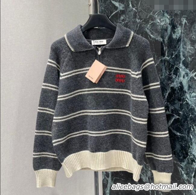 Good Product Miu Miu Wool Cashmere Striped Sweater MM122518 Grey 2025