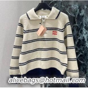 Luxury Discount Miu Miu Wool Cashmere Striped Sweater MM122518 White 2025