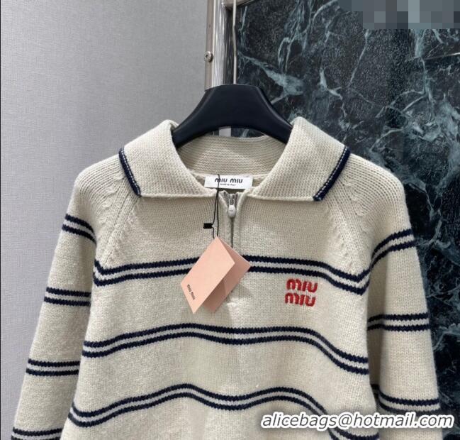 Luxury Discount Miu Miu Wool Cashmere Striped Sweater MM122518 White 2025