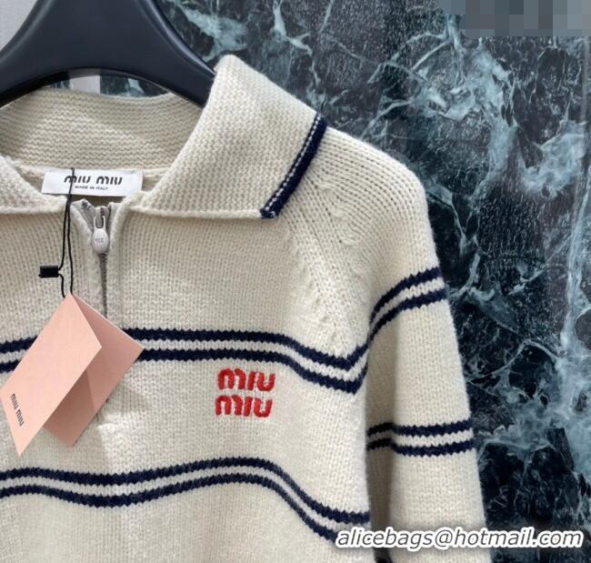 Luxury Discount Miu Miu Wool Cashmere Striped Sweater MM122518 White 2025
