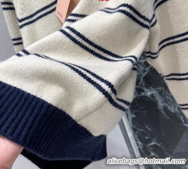 Luxury Discount Miu Miu Wool Cashmere Striped Sweater MM122518 White 2025