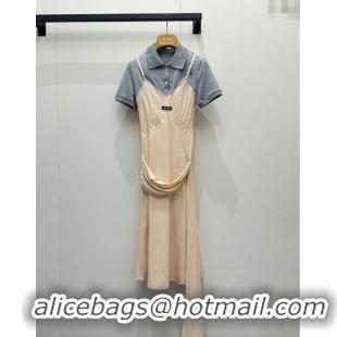 Trendy Design Miu Miu Cotton and Silk Polo Shirt Dress MM122519 Grey/Nude 2025