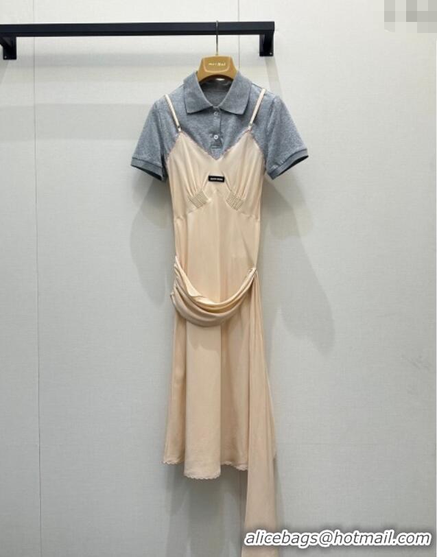 Trendy Design Miu Miu Cotton and Silk Polo Shirt Dress MM122519 Grey/Nude 2025