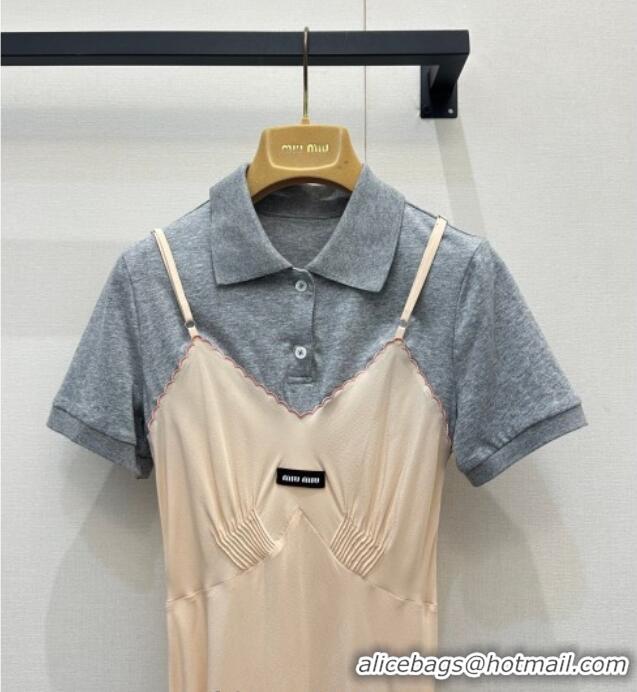 Trendy Design Miu Miu Cotton and Silk Polo Shirt Dress MM122519 Grey/Nude 2025