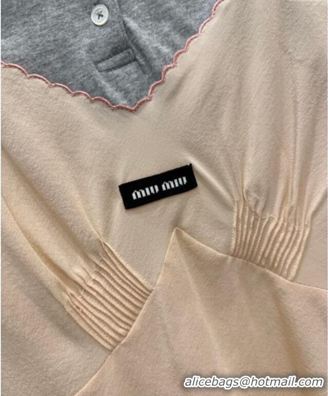 Famous Brand Miu Miu Cotton and Silk Polo Shirt MM122519 Grey/Nude 2025