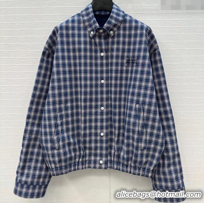 Best Price Miu Miu Cotton Plaid Jacket MM122520 Blue 2025