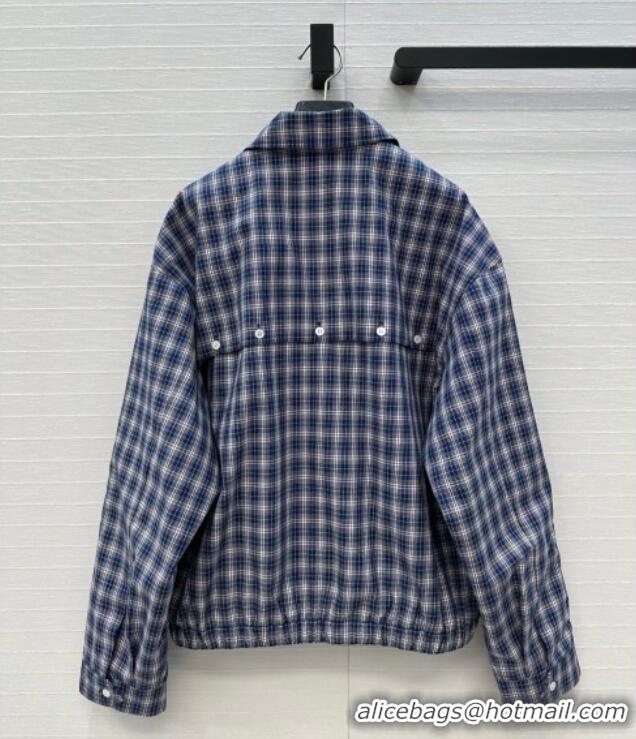 Best Price Miu Miu Cotton Plaid Jacket MM122520 Blue 2025