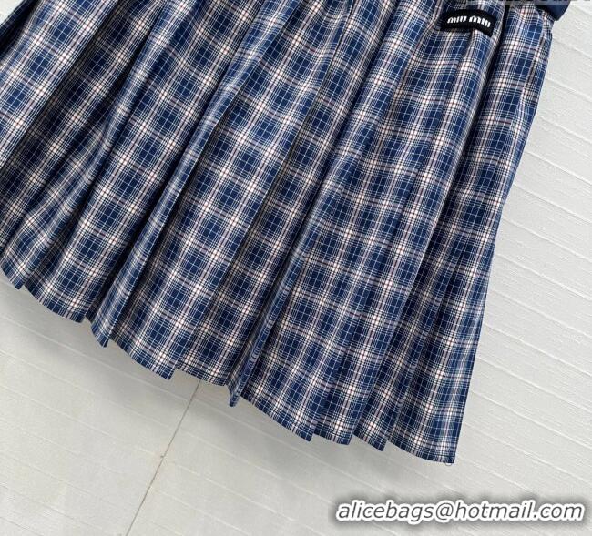 Top Grade Miu Miu Cotton Plaid Mini Skirt MM122520 Blue 2025