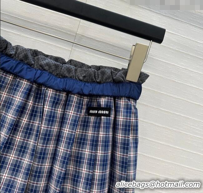 Top Grade Miu Miu Cotton Plaid Mini Skirt MM122520 Blue 2025