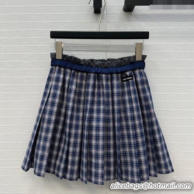 Top Grade Miu Miu Cotton Plaid Mini Skirt MM122520 Blue 2025