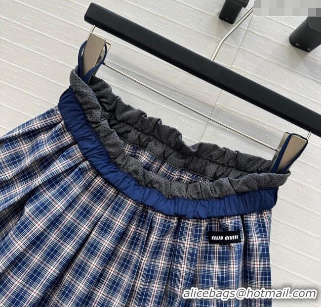 Top Grade Miu Miu Cotton Plaid Mini Skirt MM122520 Blue 2025